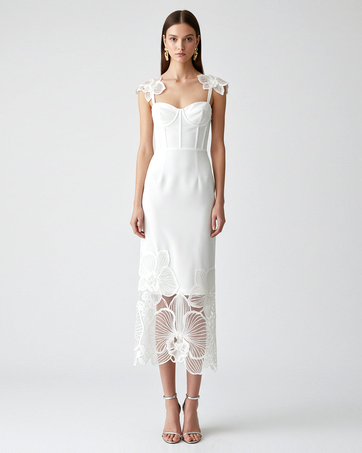 Orchid Embroidered Corset Dress - White