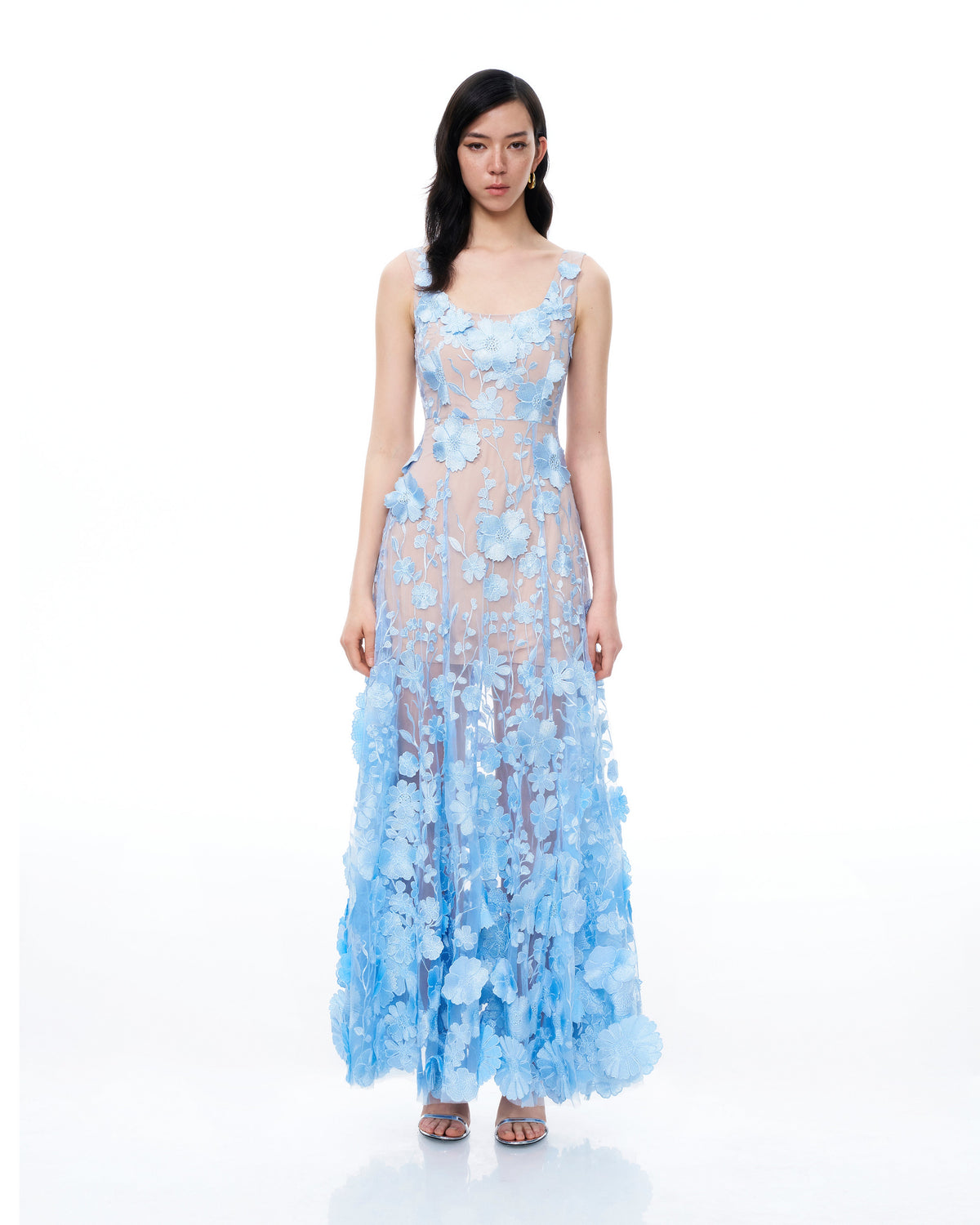 Clementine 3D Floral Embroidered Dress - Blue