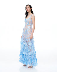 Clementine 3D Floral Embroidered Dress - Blue