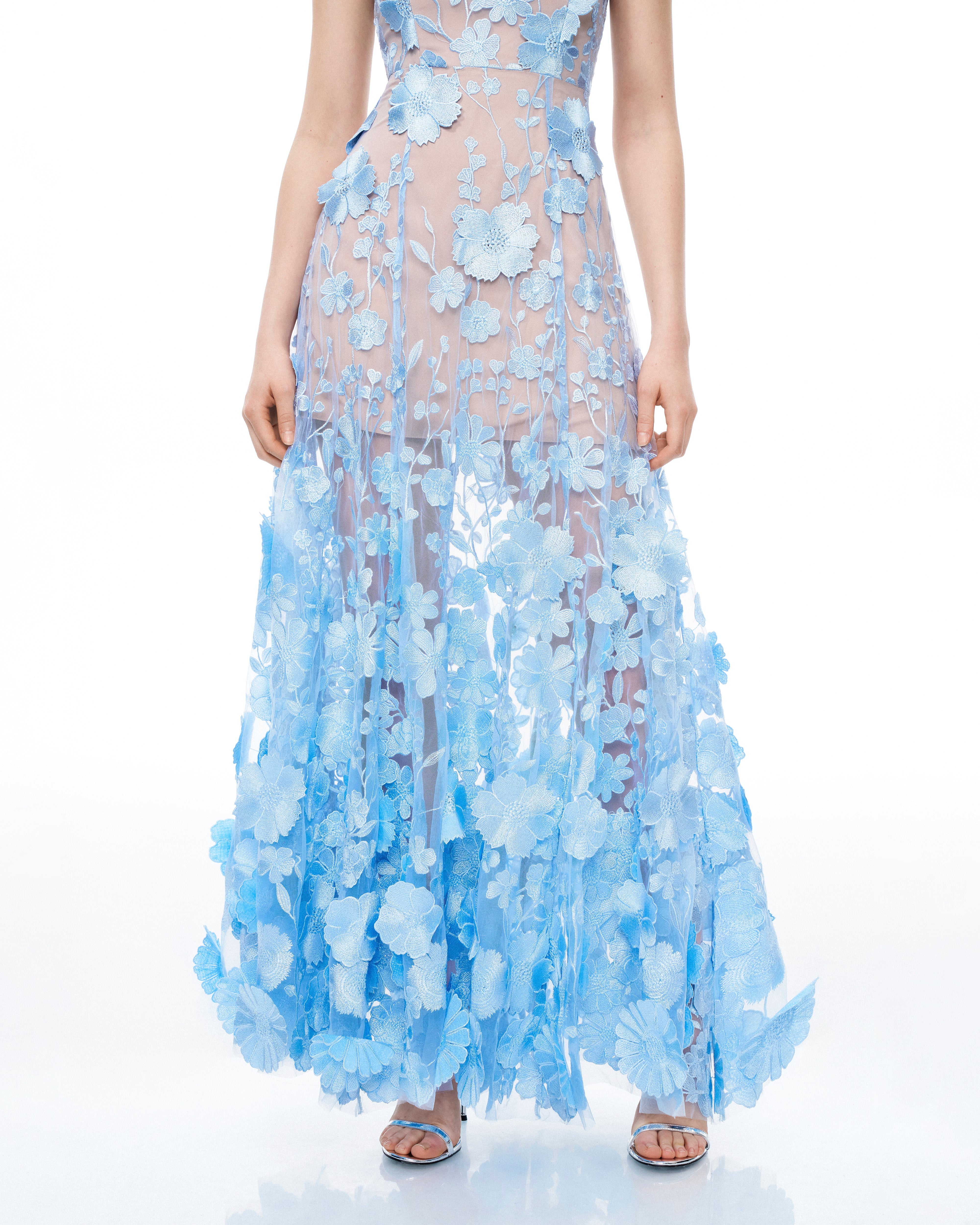 Clementine 3D Floral Embroidered Dress - Blue