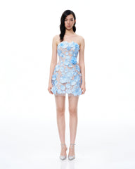 Elowen Floral Embroidered Mini Dress - Blue