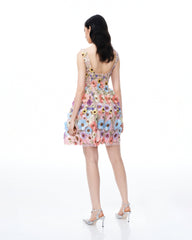 Aurora 3D Floral Embroidered Mini Dress - Pastel Multi