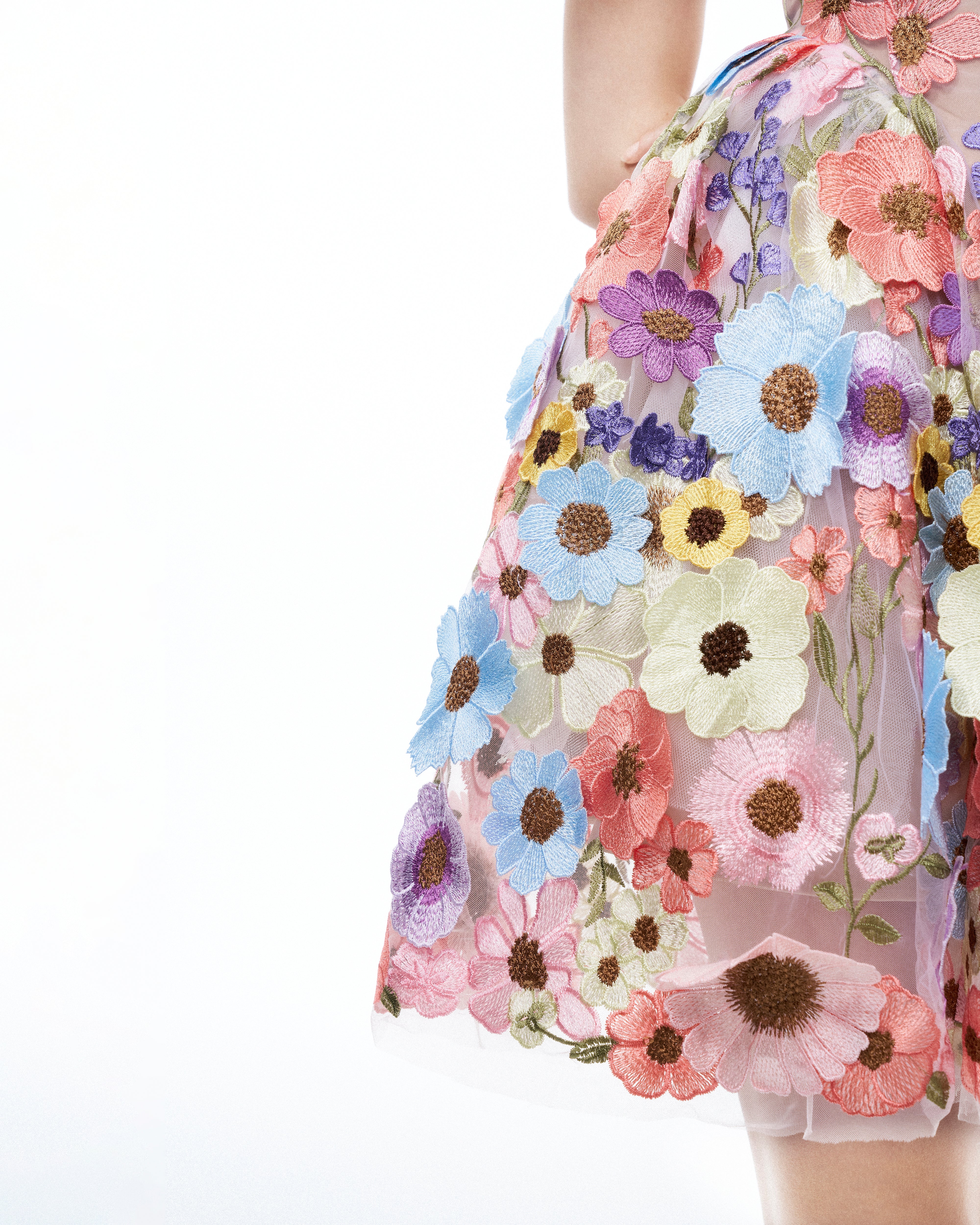 Aurora 3D Floral Embroidered Mini Dress - Pastel Multi