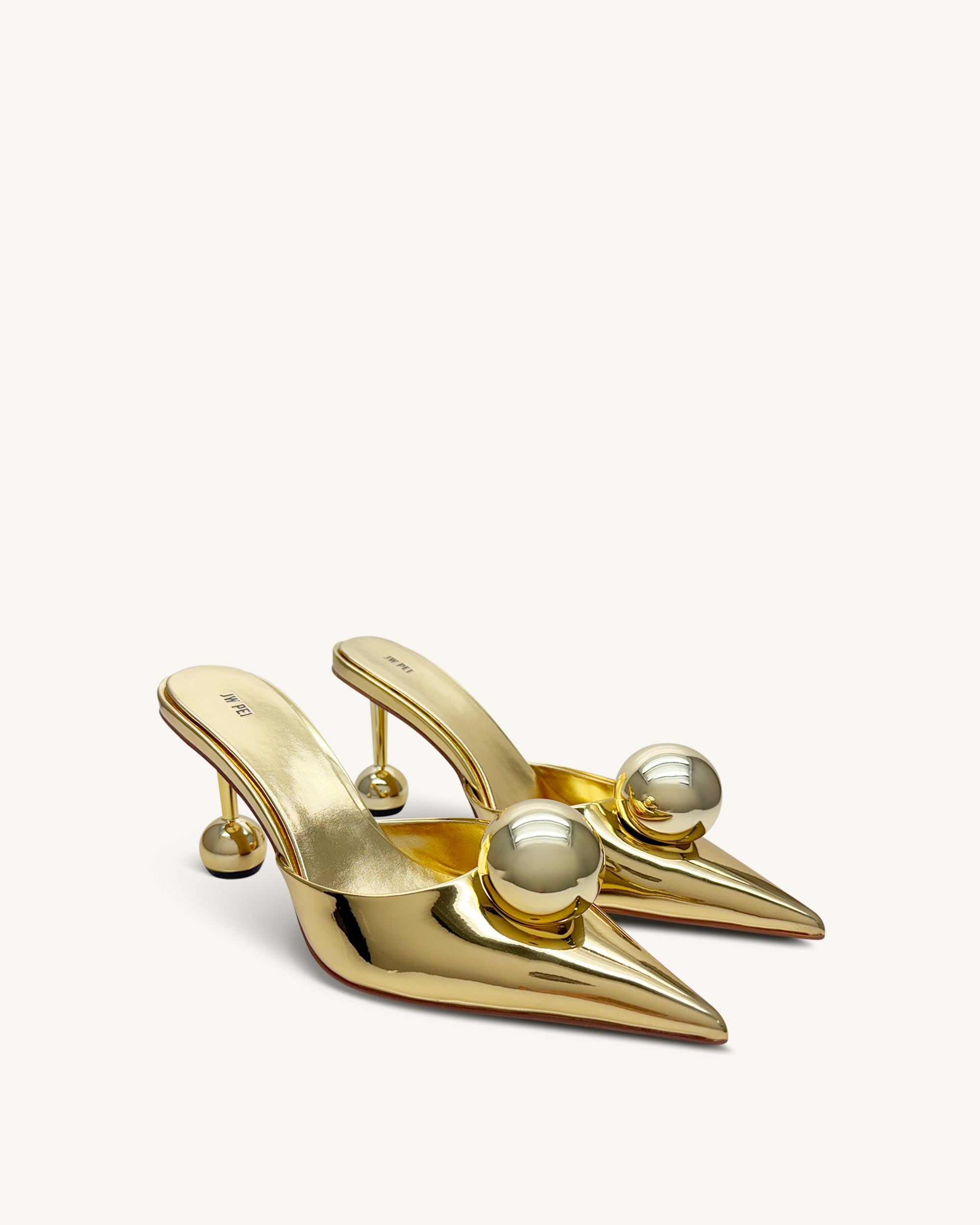 Sofia Sphere Heel Mules - Gold