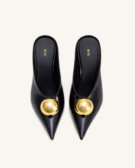 Sofia Angled Vamp Heel Mules - Black & Gold