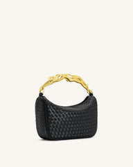 Jenny Woven Human-shaped Handle Handbag - Black