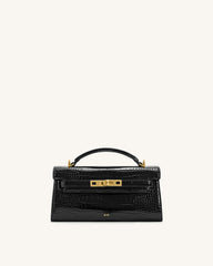 Noor Top Handle Bag - Black Croc