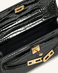 Noor Top Handle Bag - Black Croc