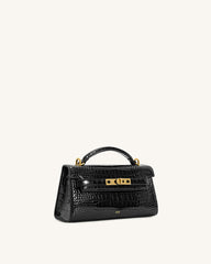 Noor Top Handle Bag - Black Croc