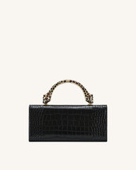 Maya Leopard-Shaped Hardware Handle Top Handle Bag - Black Croc