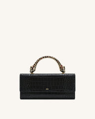 Maya Leopard-Shaped Hardware Handle Top Handle Bag - Black Croc