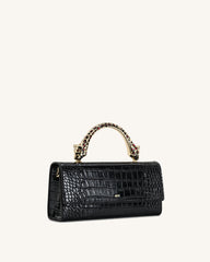 Maya Leopard-Shaped Hardware Handle Top Handle Bag - Black Croc