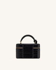 Cleo Box Shape Top Handle Bag - Black Croc