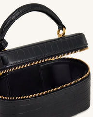 Cleo Box Shape Top Handle Bag - Black Croc