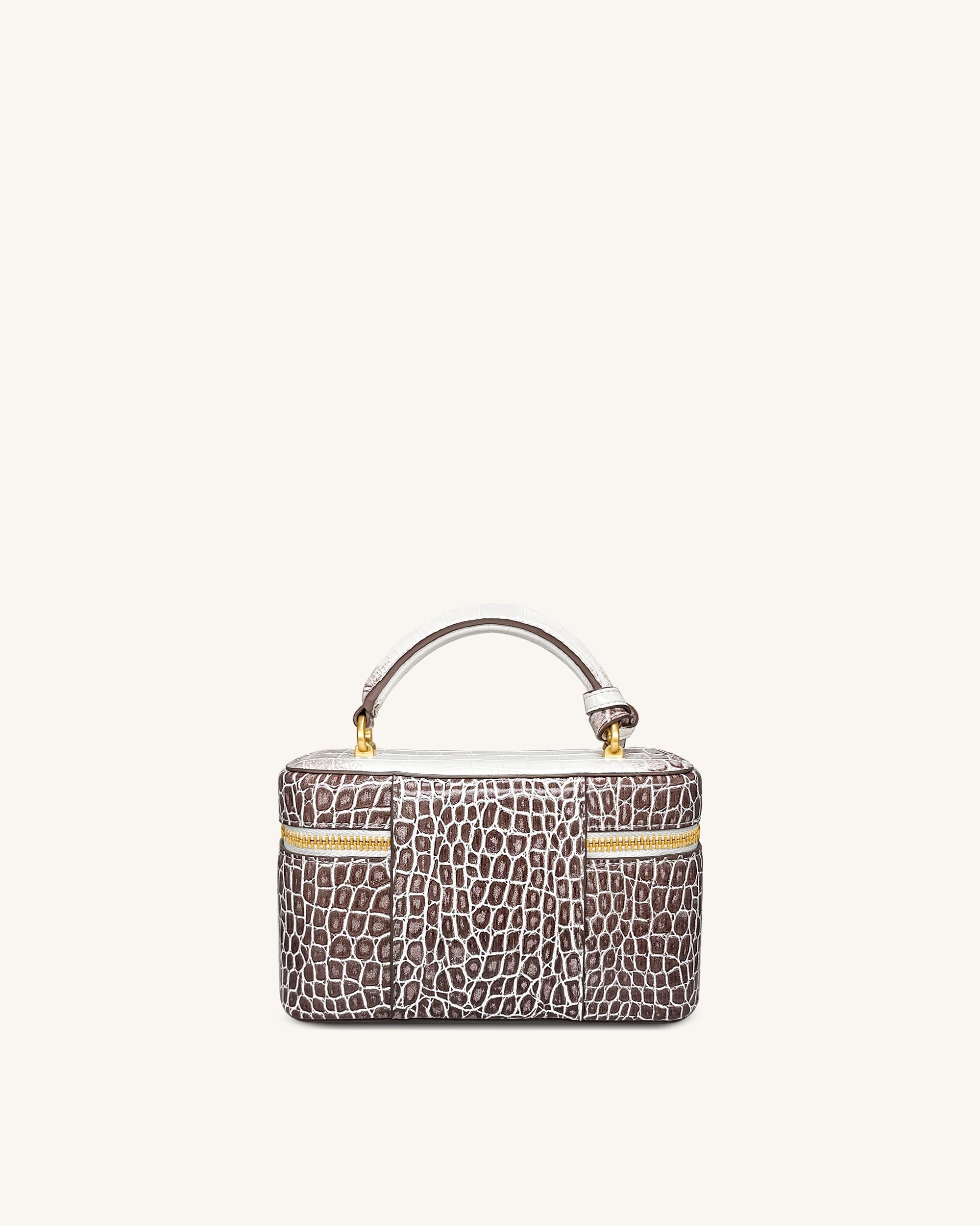 Cleo Box Shape Top Handle Bag - White Croc