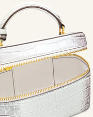 Cleo Box Shape Top Handle Bag - White Croc