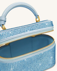 Cleo Artificial Crystal Box Shape Top Handle Bag - Blue