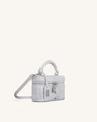 Cleo Faux Ostrich Texture Box Shape Top Handle Bag - Silver