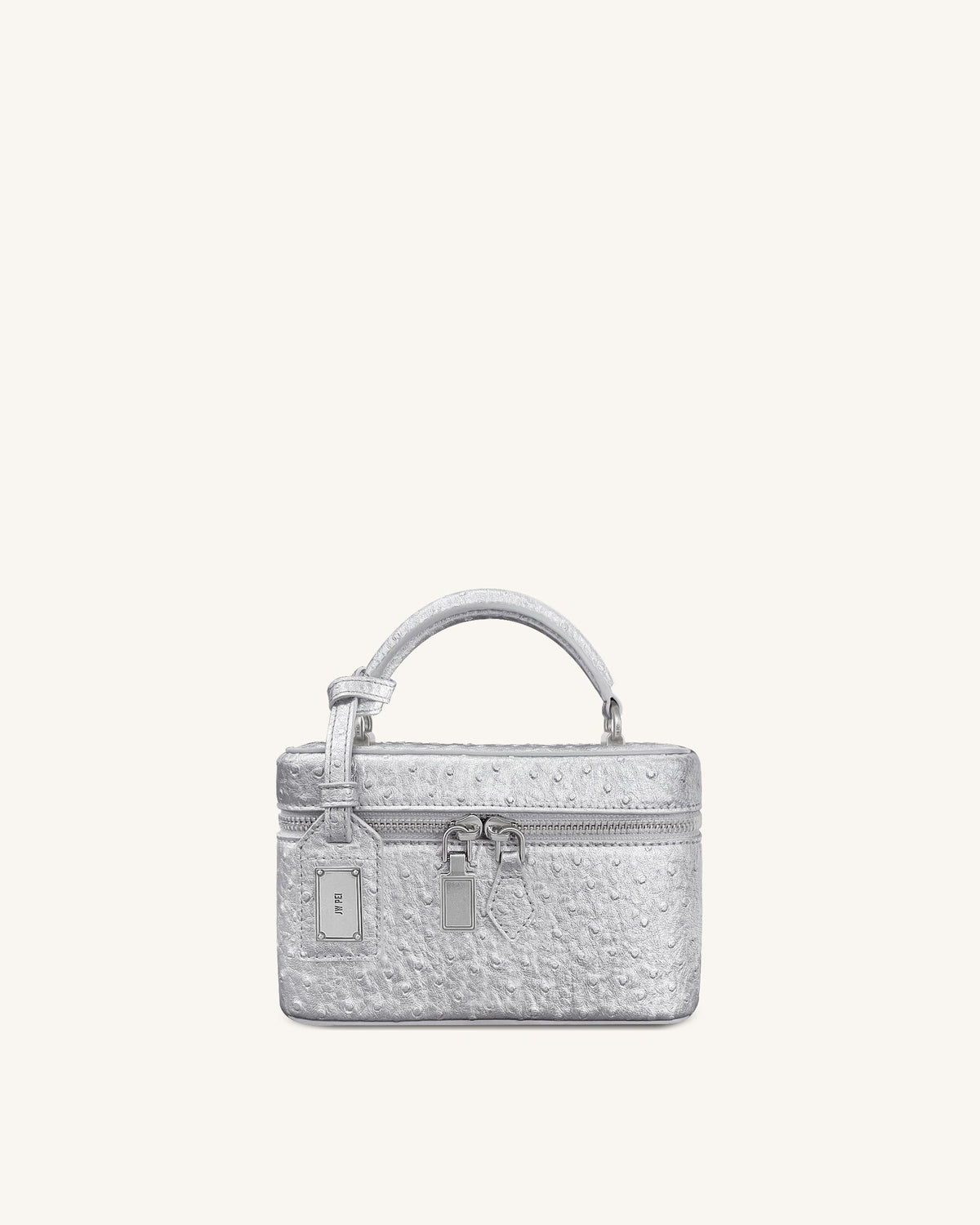 Cleo Faux Ostrich Texture Box Shape Top Handle Bag - Silver