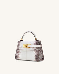 Elise Top Handle Bag - White Croc