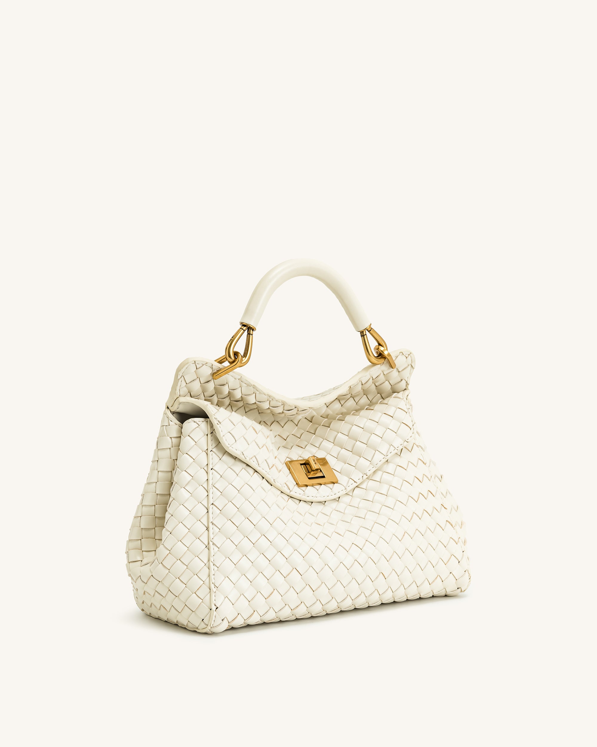 Lucia Classic Top Handle Woven Bag - White