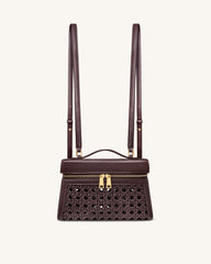 Thea Large Woven Top Handle Bag - Dark Red