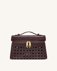 Thea Large Woven Top Handle Bag - Dark Red
