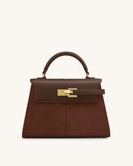 Elise Large Faux Suede Top Handle Bag - Mocha Brown
