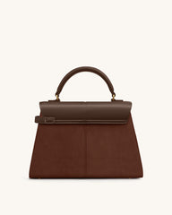 Elise Large Faux Suede Top Handle Bag - Mocha Brown
