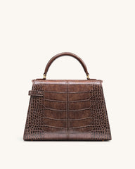Elise Large Croc-Embossed Top Handle Bag - Chestnut Brown