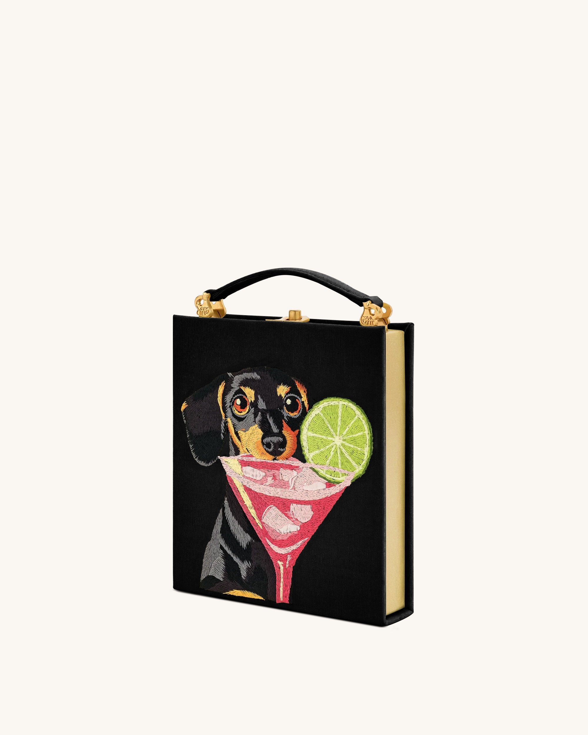 Taya-Puppy Pattern Book Shape Clutch Bag - Black