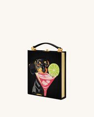 Taya-Puppy Pattern Book Shape Clutch Bag - Black