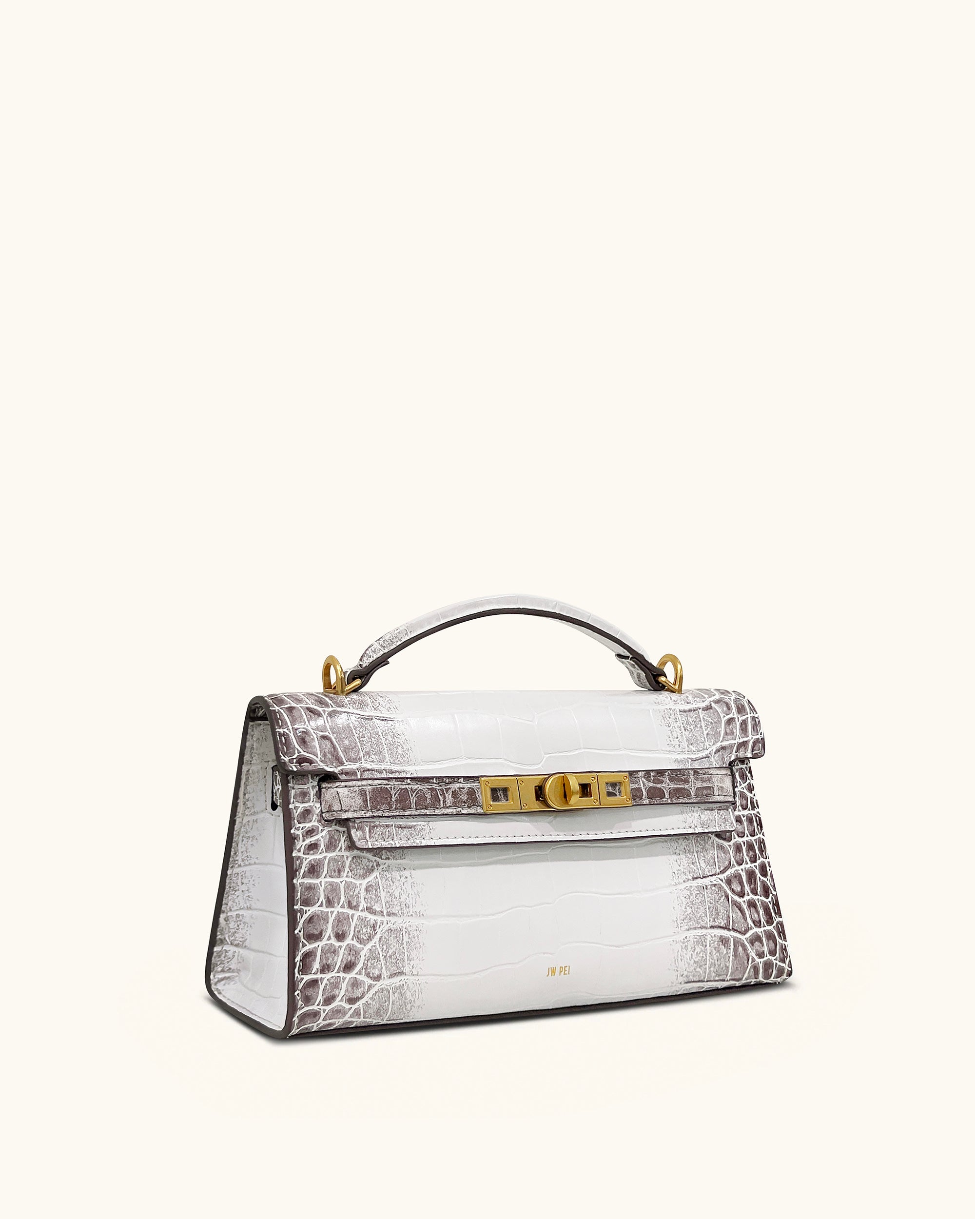 Noor Top Handle Bag - White Croc