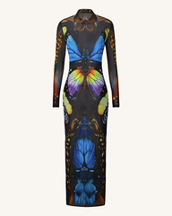 Butterfly Mesh Maxi Dress - Multicolor