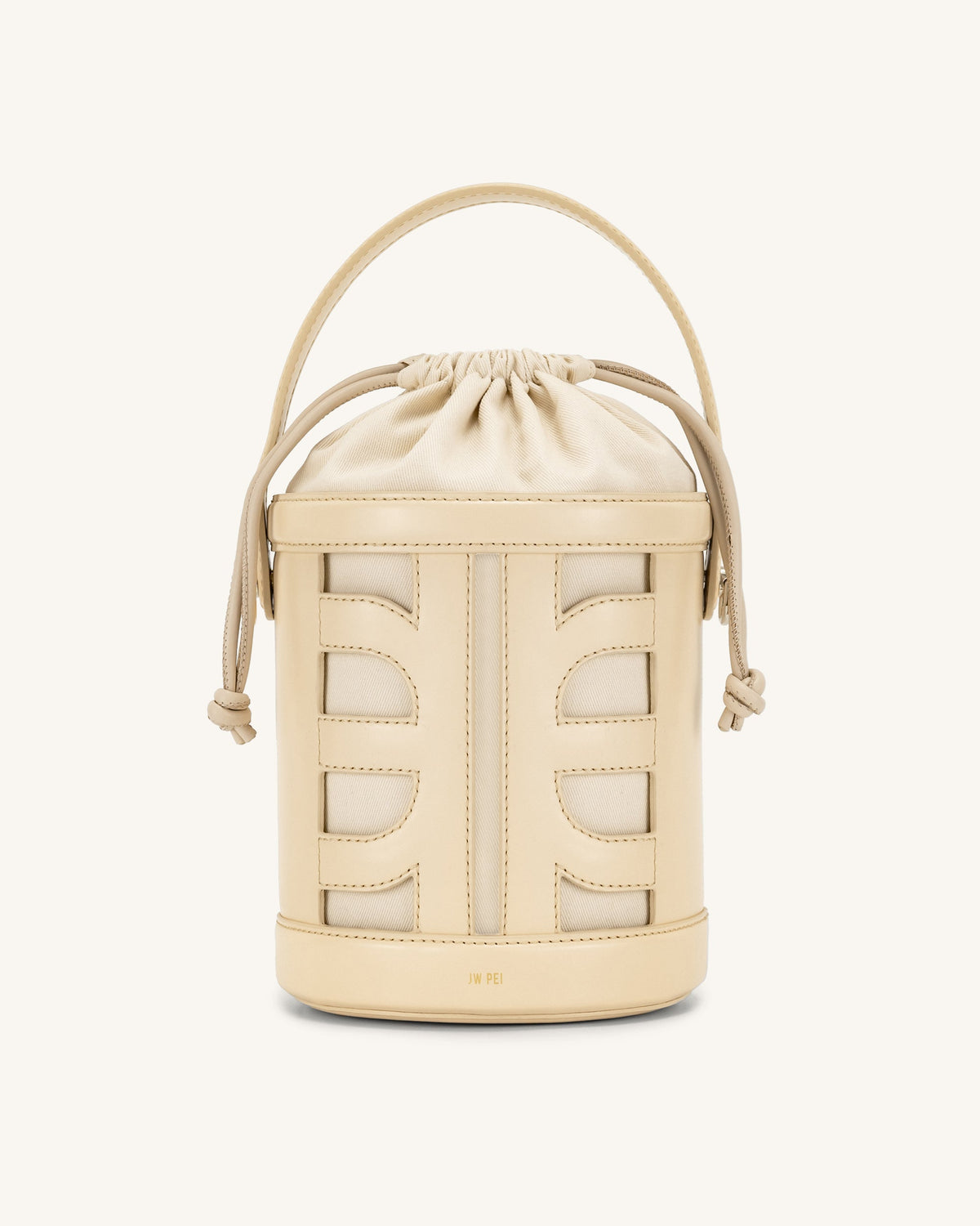 FEI Leather Cutout Bucket Bag - Beige