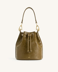Yulia Crushed Bucket Bag - Dark Olive