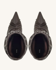 Joanne Paneled Detailing leather Ankle Boots- Burgundy