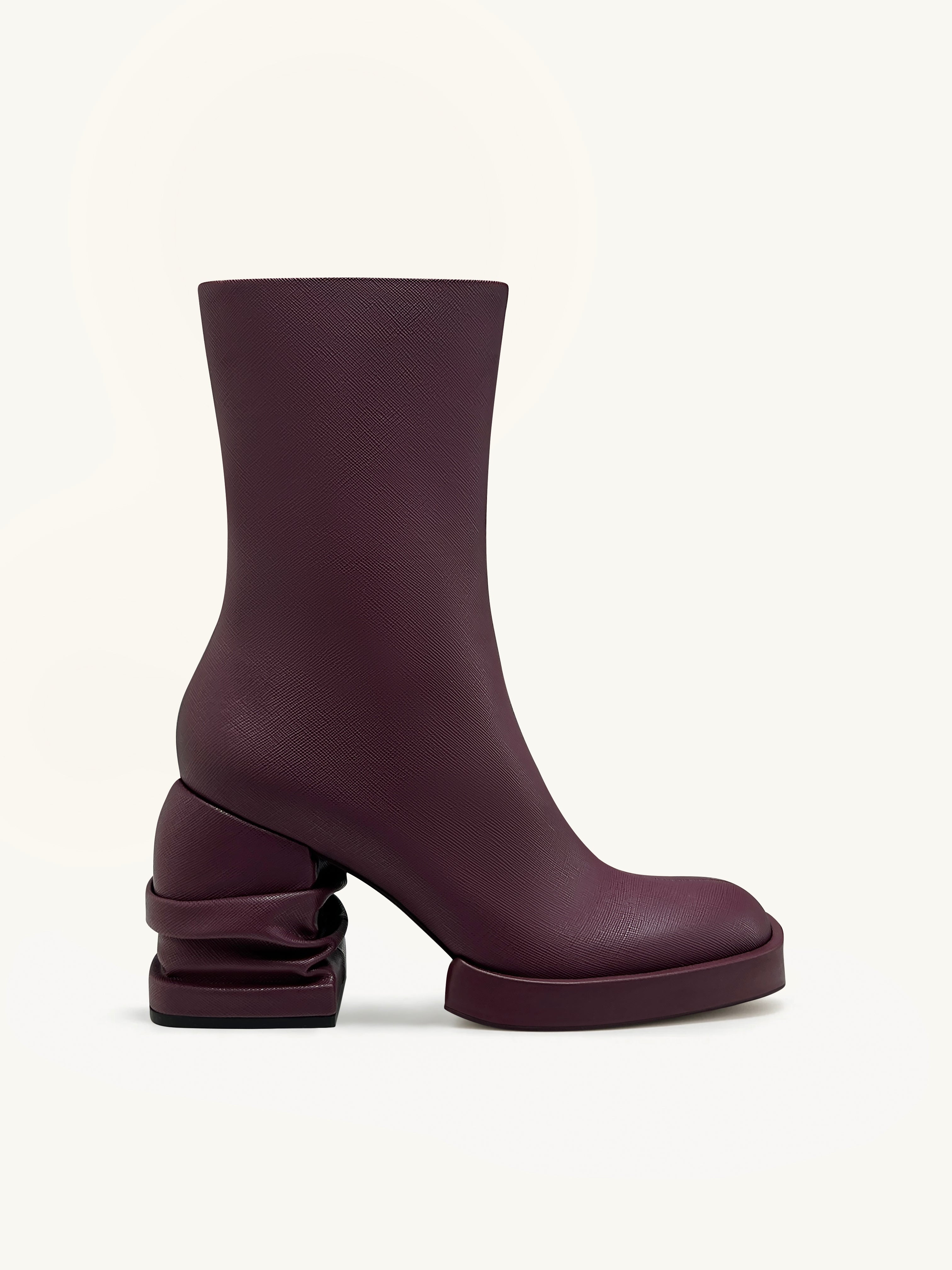 Saylor Round Toe Platform Ankle Boots - Dark Burgundy
