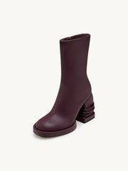 Saylor Round Toe Platform Ankle Boots - Dark Burgundy