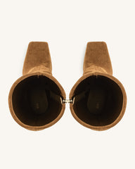 Reyna Square Toe Platform Knit Boots - Brown