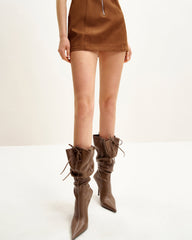 Olivia Leather High Heel Boots - Brown