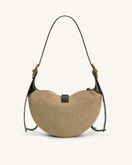 Tessa Faux Suede Studded Shoulder Bag - Khaki Green