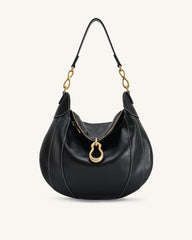 Daria Metal Pendant Embellished Shoulder Bag - Black