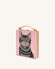 Taya Tabby Cat Pattern Book Shape Clutch Bag - Pink