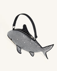 Nerys Artificial Crystal Shark Top Handle Bag - Black