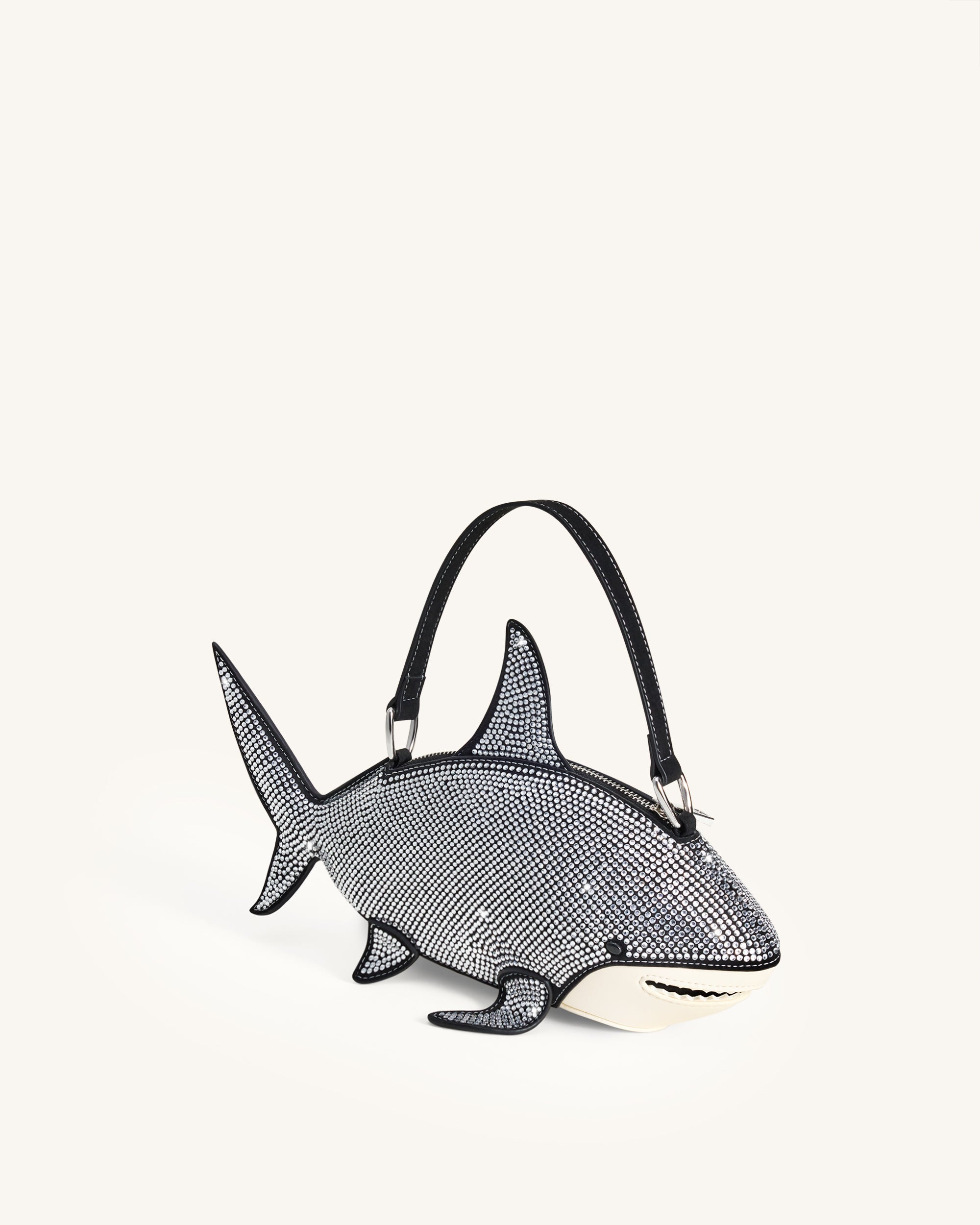 Nerys Artificial Crystal Shark Top Handle Bag - Black