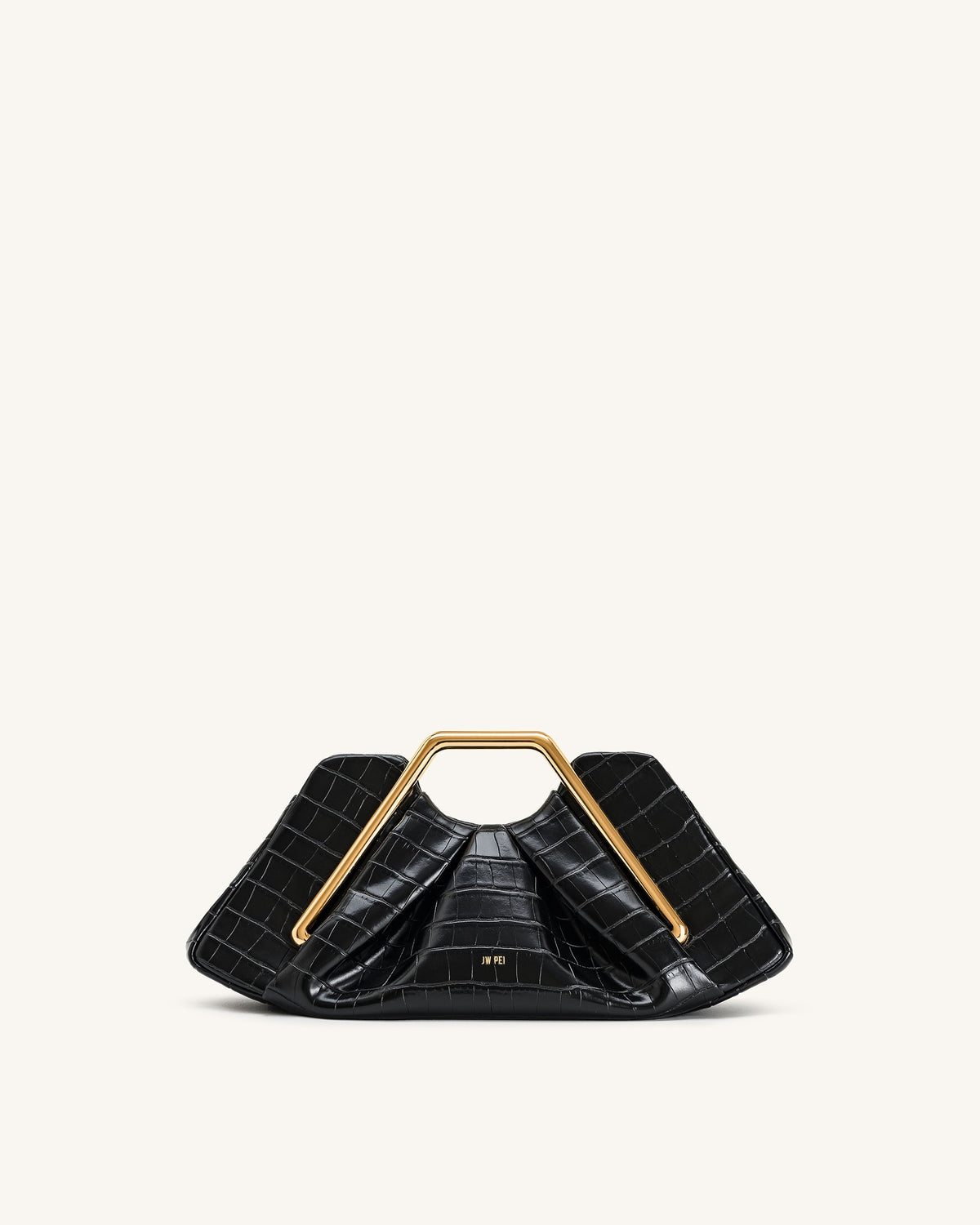 Lila Faux Croc-Effect Metal Frame Clutch - Black