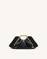Lila Faux Croc-Effect Metal Frame Clutch - Black