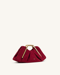 Lila Faux Suede Metal Frame Clutch - Red