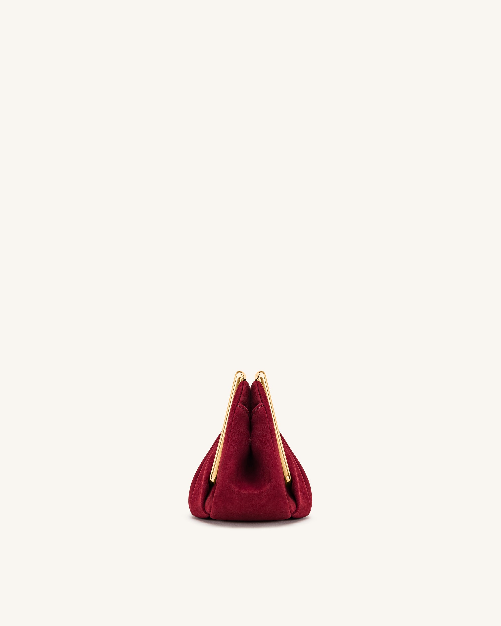 Lila Faux Suede Metal Frame Clutch - Red